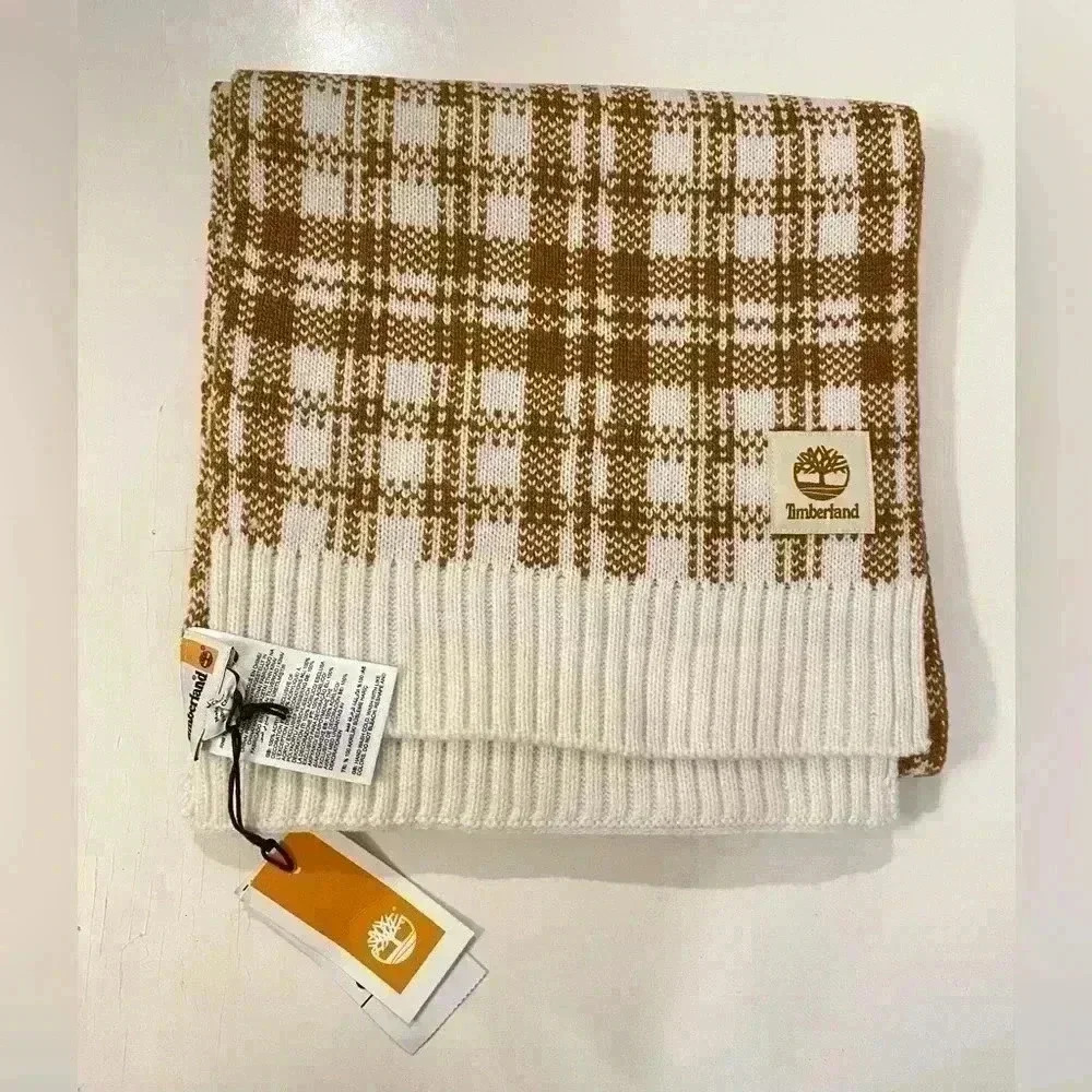 NWT Timberland Brown/White Buffalo Plaid Scarf One Size Classic!